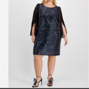 #437 (Connected Apparel) Elegant Rainbow Sequin & Sheer Formal Dress - Size 18W